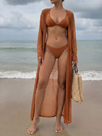 Kimono Longo Transparente com Manga Longa e Cinto