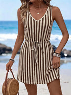 Vestido Saída de Praia Longo com Decote V e Laço Contrastante - La Lecce