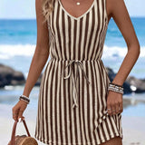 Vestido Saída de Praia Longo com Decote V e Laço Contrastante