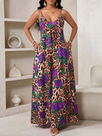 Vestido Longo Floral Decote V com Aplicação de Rosa 3D