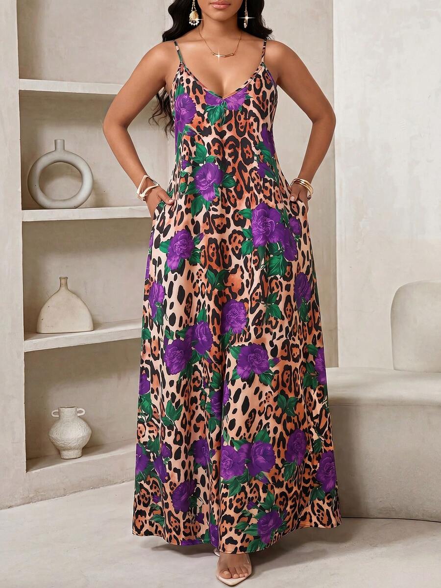 Vestido Longo Floral Decote V com Aplicação de Rosa 3D