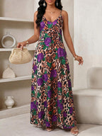 Vestido Longo Floral Decote V com Aplicação de Rosa 3D
