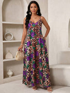 Vestido Longo Floral Decote V com Aplicação de Rosa 3D