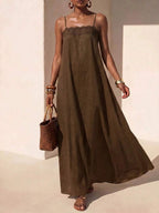 Vestido Longo Solto de Alças Finas com Babado - La Lecce