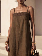 Vestido Longo Solto de Alças Finas com Babado - La Lecce