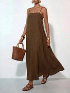 Vestido Longo Solto de Alças Finas com Babado - La Lecce
