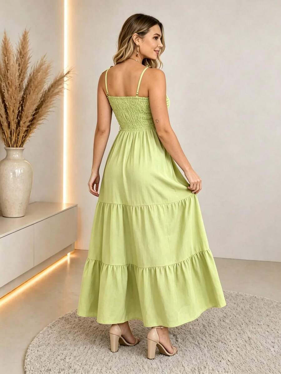 Vestido Longo Boho de Alças com Franzido em Camadas - La Lecce