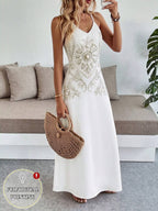 Vestido Longo Boho de Alças Finas com Bainha Assimétrica - La Lecce