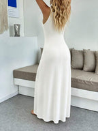 Vestido Longo Boho de Alças Finas com Bainha Assimétrica - La Lecce