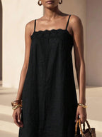 Vestido Longo Solto de Alças Finas com Babado - La Lecce