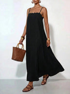 Vestido Longo Solto de Alças Finas com Babado - La Lecce