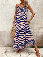 Vestido Longo Estampa de Onça com Alças Finas