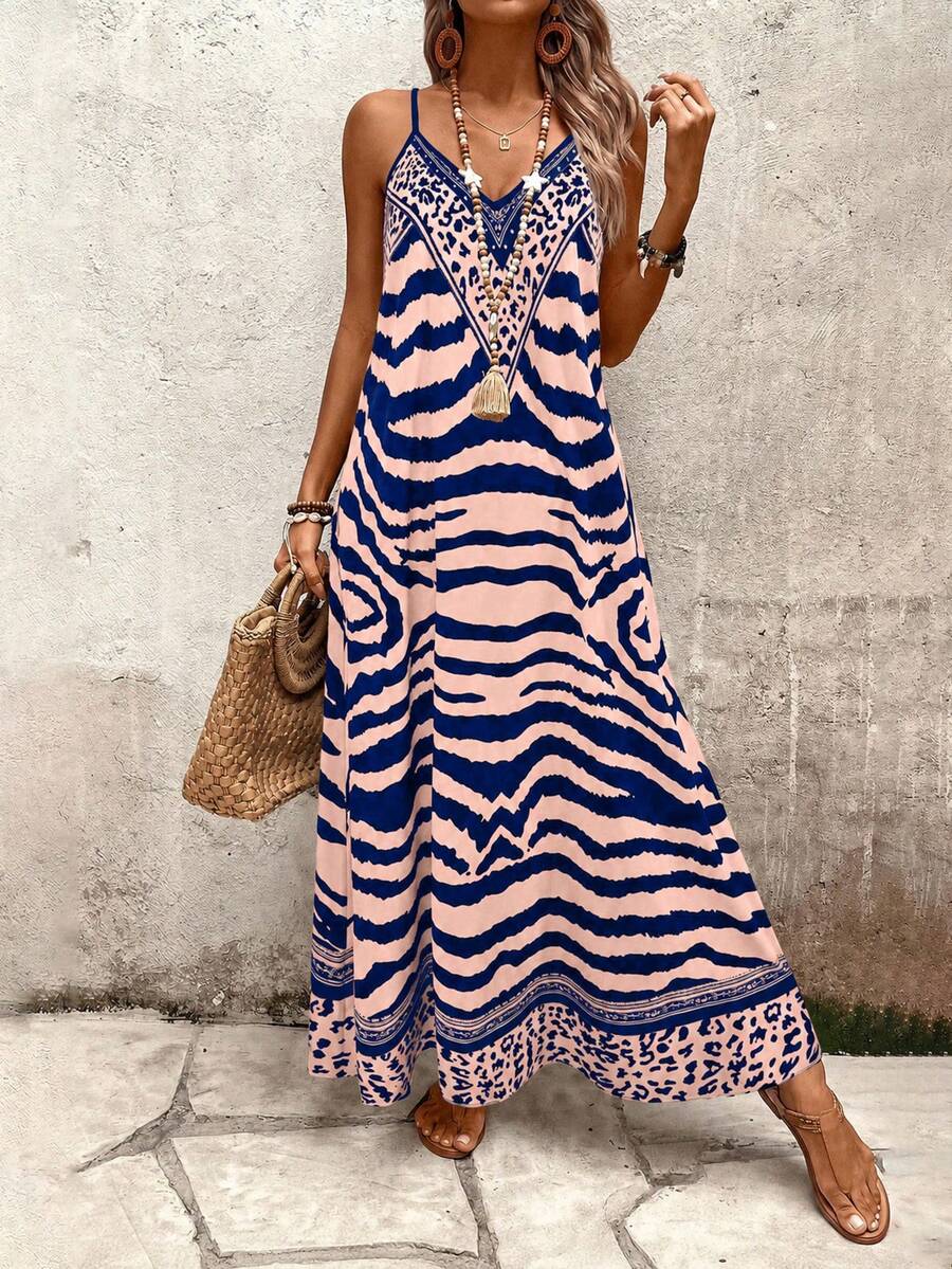Vestido Longo Estampa de Onça com Alças Finas