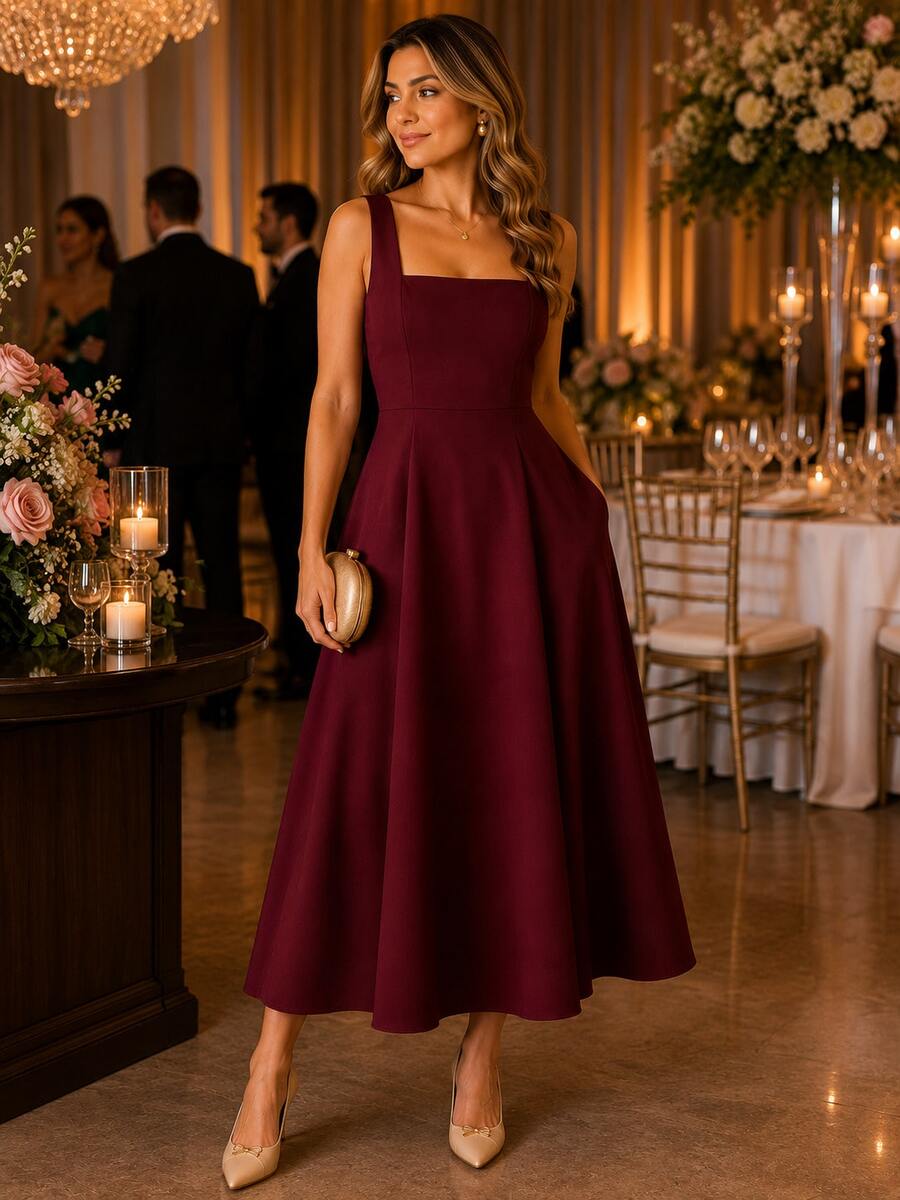 Vestido Longo de Festa com Alças Grossas e Costas Abertas - La Lecce