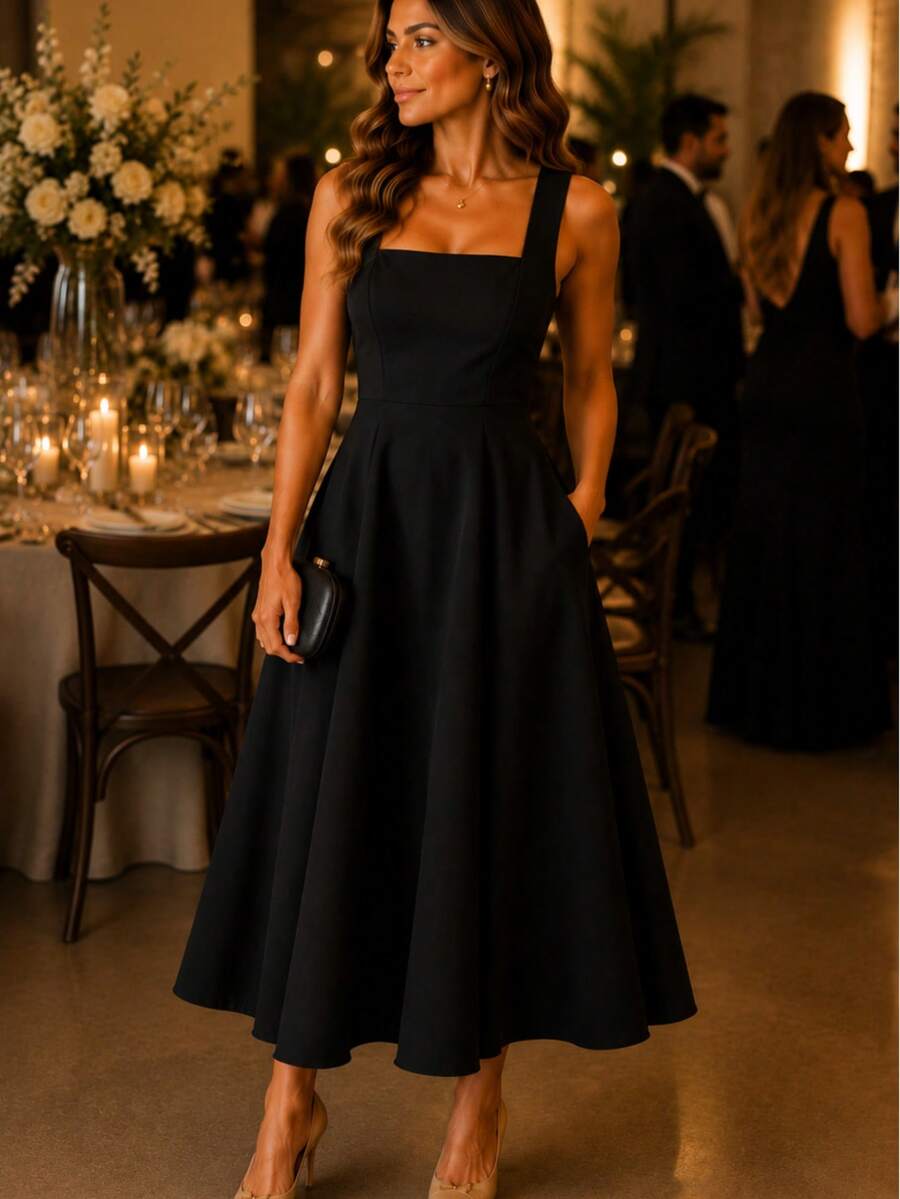 Vestido Longo de Festa com Alças Grossas e Costas Abertas - La Lecce
