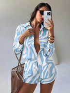 Conjunto de Praia 3 Peças com Camisa Listrada e Shorts