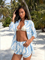 Conjunto de Praia 3 Peças com Camisa Listrada e Shorts
