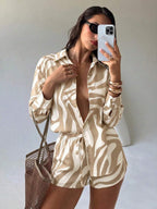 Conjunto de Praia 3 Peças com Camisa Listrada e Shorts