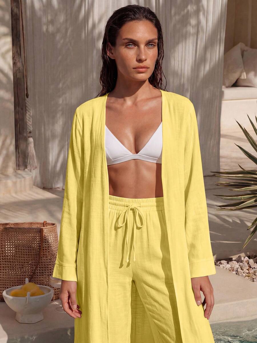 Kimono Longo com Abertura Frontal e Manga Longa