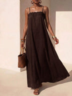 Vestido Longo Solto de Alças Finas com Babado - La Lecce
