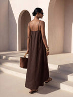 Vestido Longo Solto de Alças Finas com Babado - La Lecce