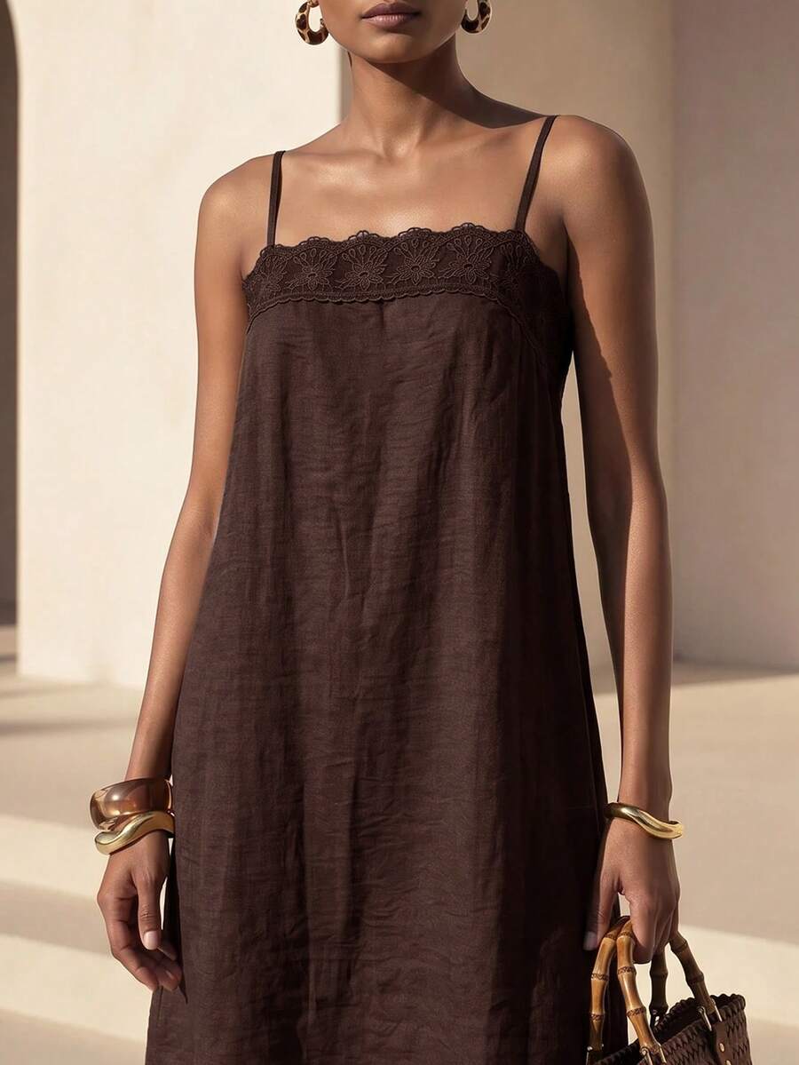 Vestido Longo Solto de Alças Finas com Babado - La Lecce