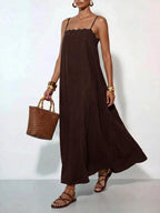 Vestido Longo Solto de Alças Finas com Babado - La Lecce