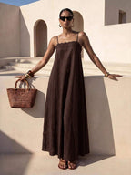 Vestido Longo Solto de Alças Finas com Babado - La Lecce