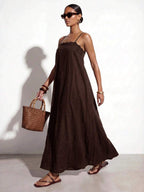 Vestido Longo Solto de Alças Finas com Babado - La Lecce