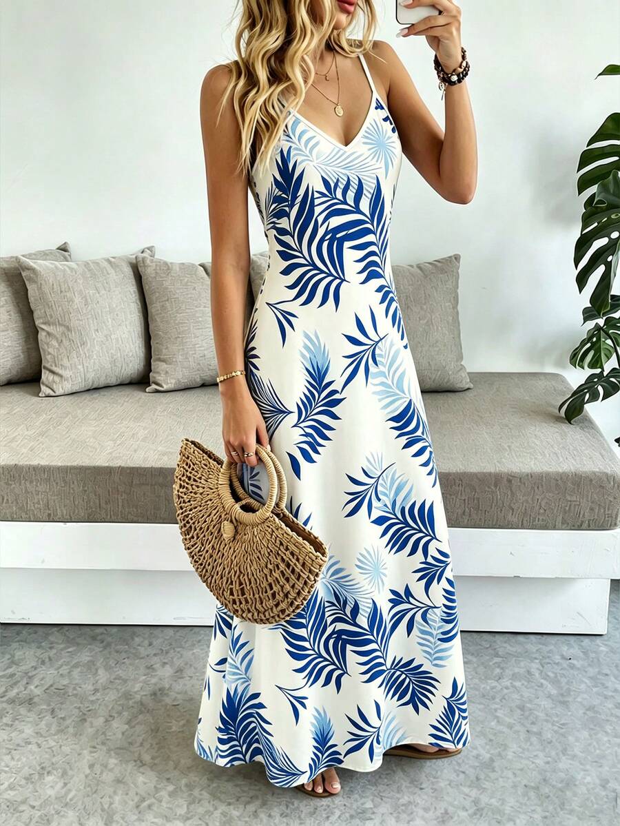 Vestido Longo Boho de Alças Finas com Bainha Assimétrica - La Lecce