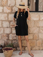 Vestido Curto Camiseta com Bolsos e Manga Morcego - La Lecce