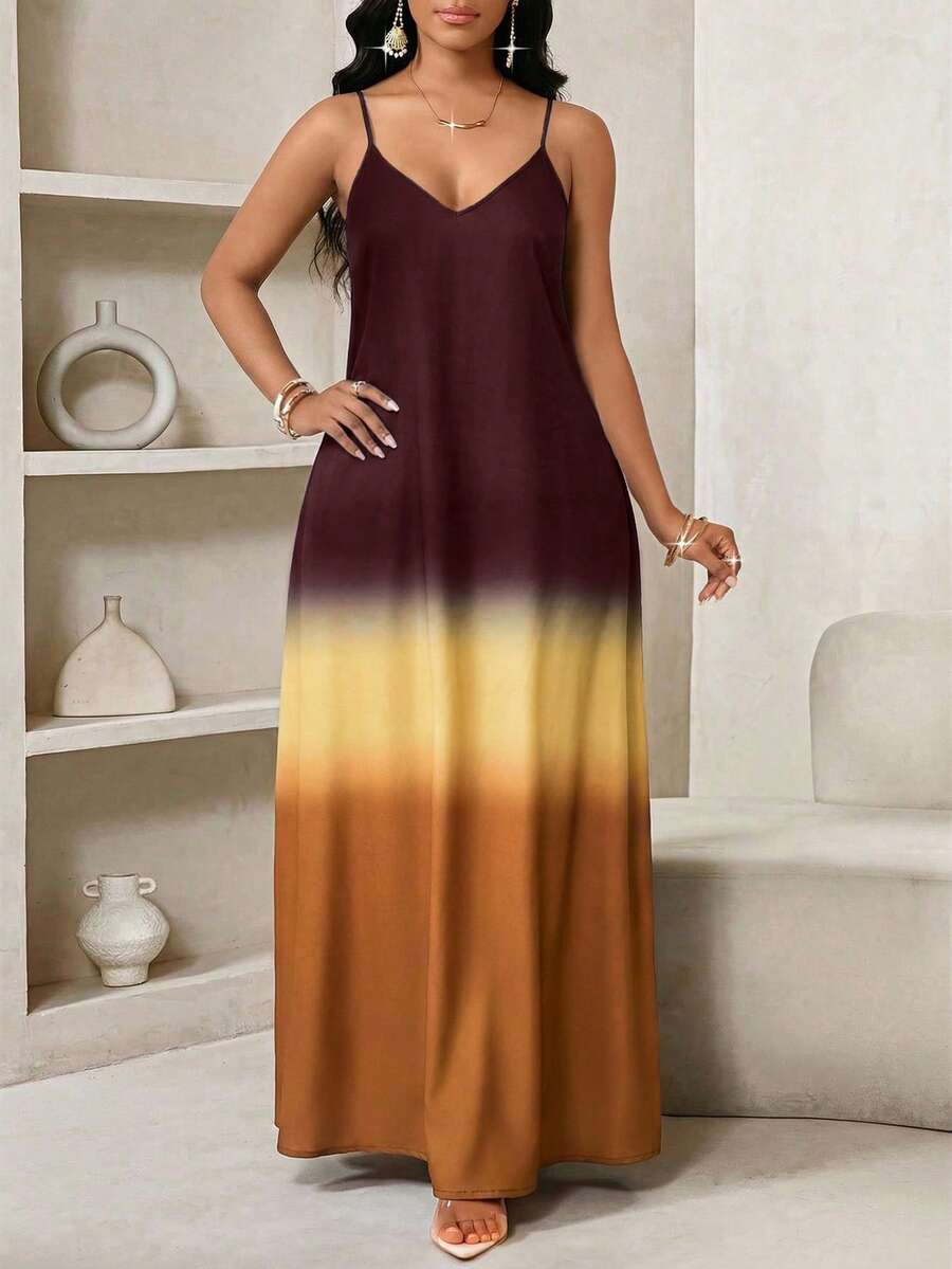 Vestido Maxi de Alças com Efeito Ombré - La Lecce