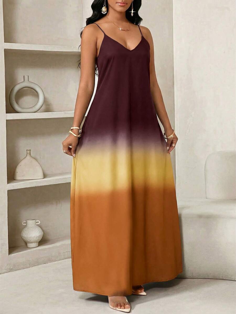 Vestido Maxi de Alças com Efeito Ombré - La Lecce