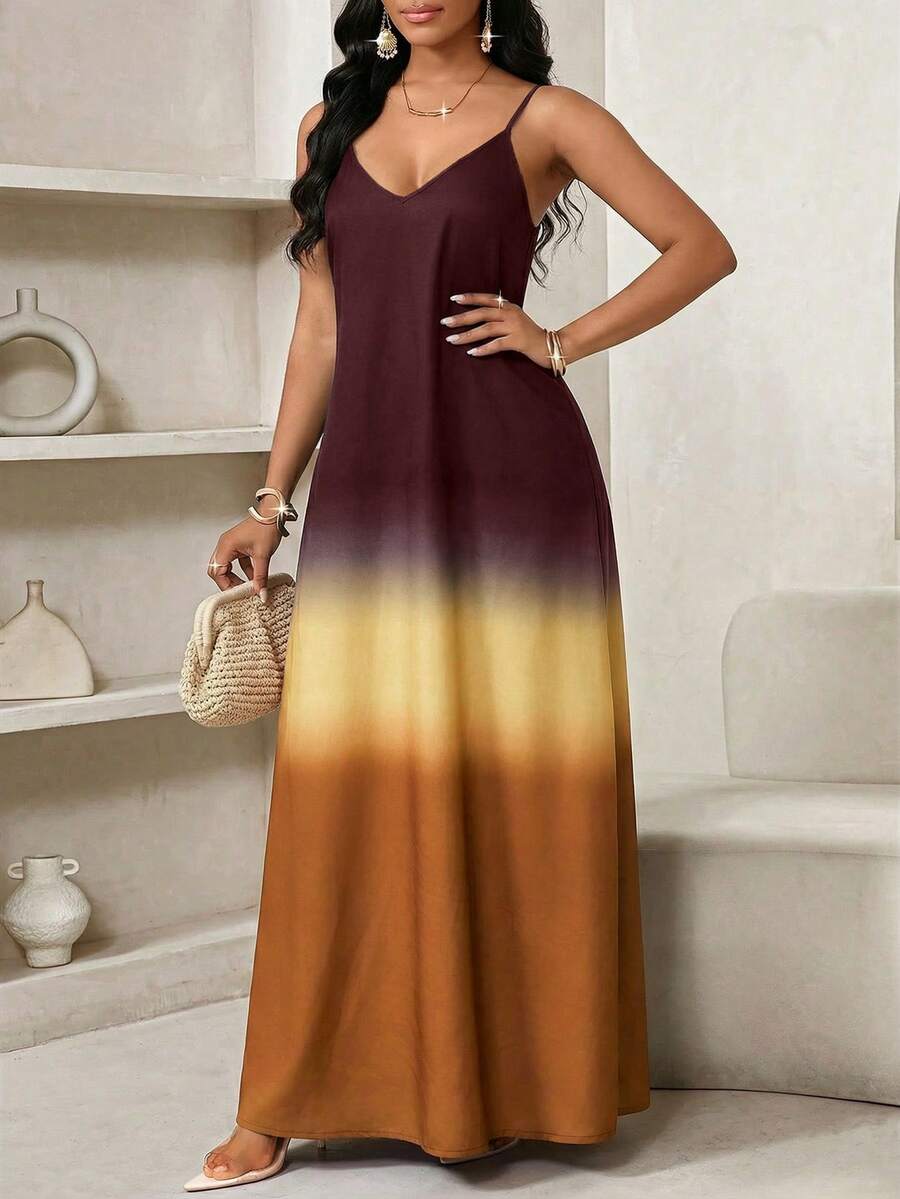 Vestido Maxi de Alças com Efeito Ombré - La Lecce
