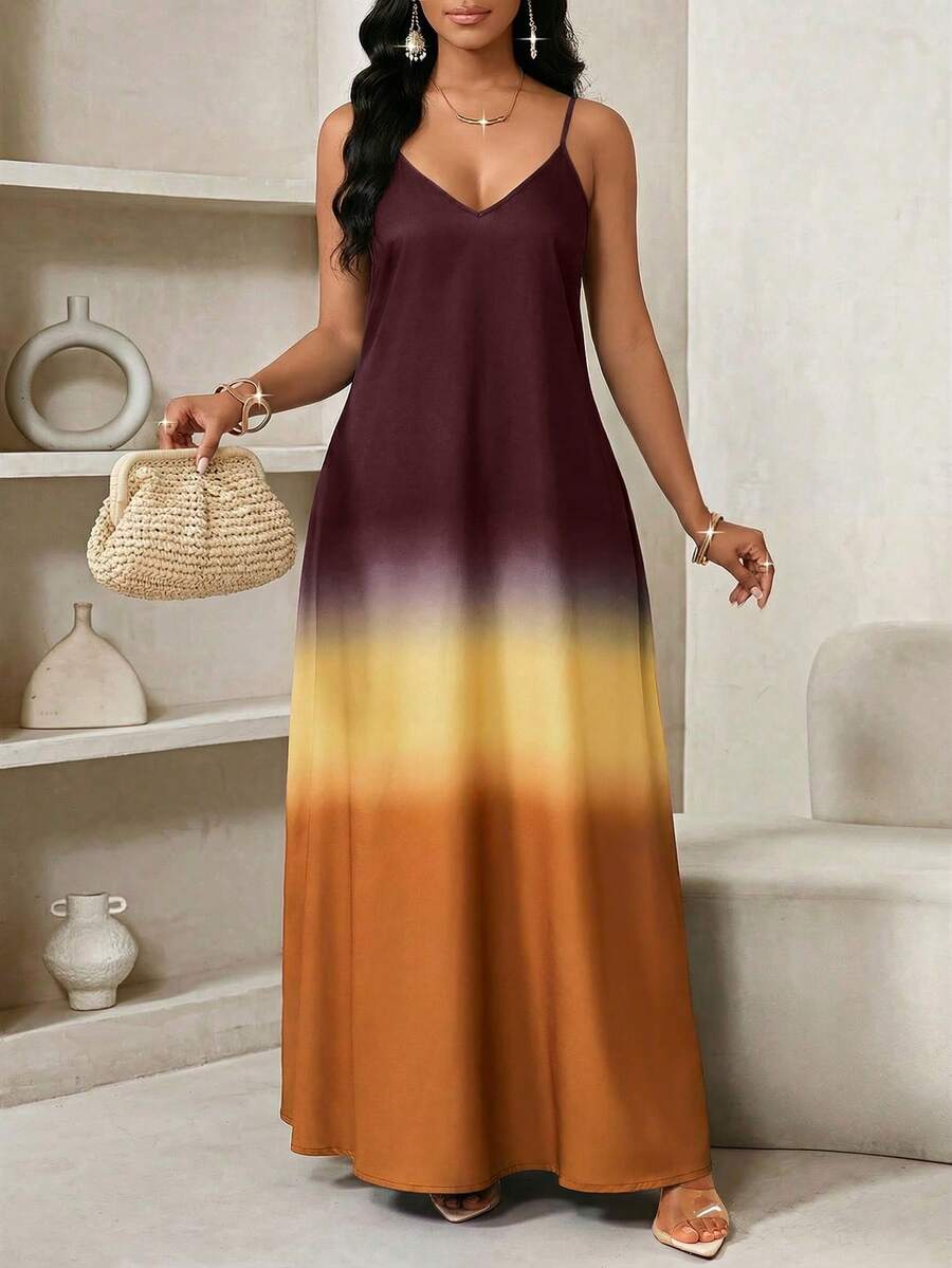 Vestido Maxi de Alças com Efeito Ombré - La Lecce