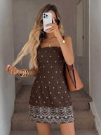 Vestido Mini de Alças com Estampa de Coqueiro e Costas Abertas