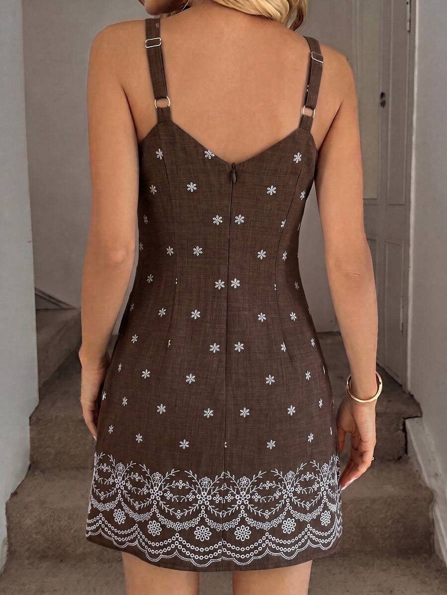 Vestido Mini de Alças com Estampa de Coqueiro e Costas Abertas