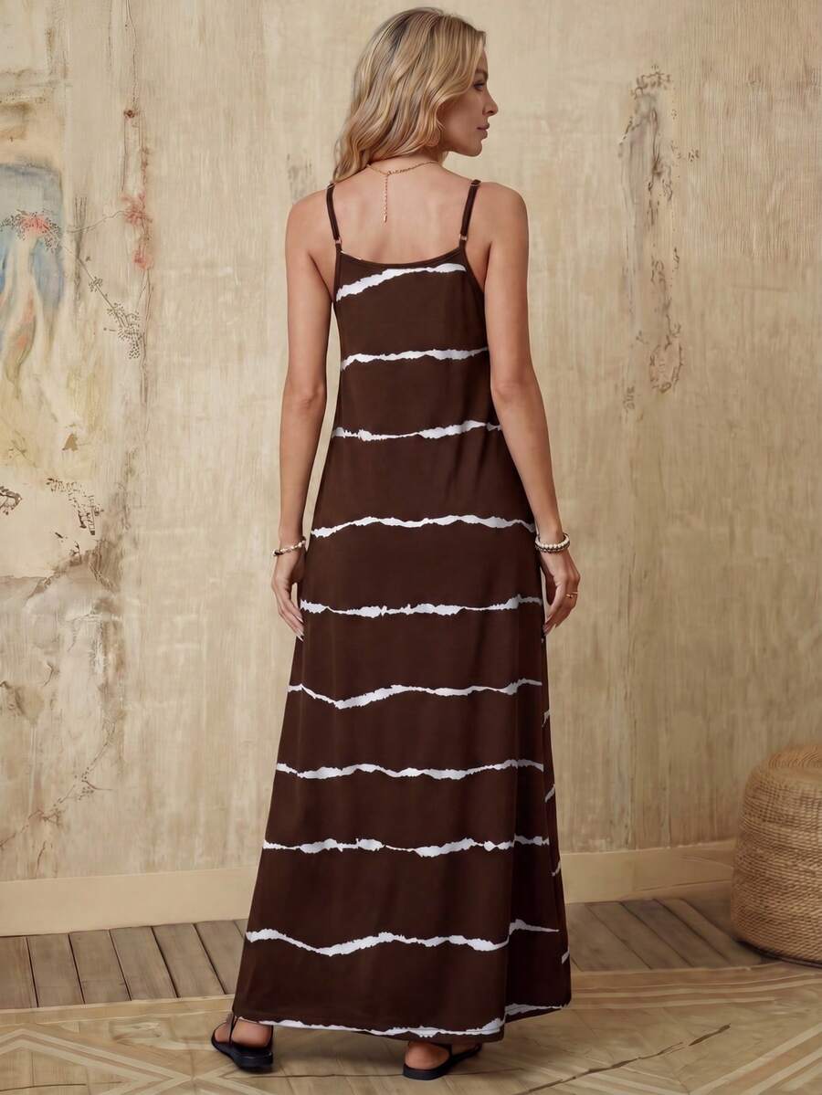 Vestido Longo de Malha com Estampa de Folhas de Coqueiro
