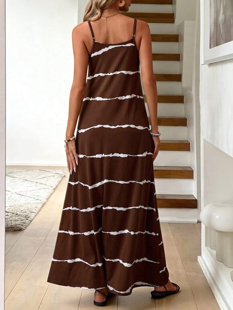 Vestido Longo de Malha com Estampa de Folhas de Coqueiro