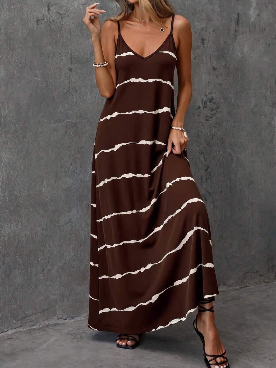 Vestido Longo de Malha com Estampa de Folhas de Coqueiro