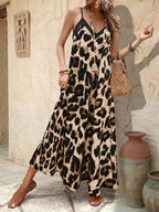 Vestido Longo Estampa de Leopardo com Costas Abertas - La Lecce