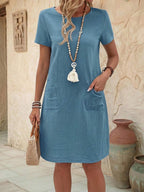 Vestido Midi Camiseta de Manga Curta com Bolsos - La Lecce