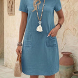 Vestido Midi Camiseta de Manga Curta com Bolsos