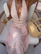 Vestido Saída de Praia Longo Frente Única com Nó e Bainha Plissada - La Lecce