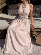 Vestido Saída de Praia Longo Frente Única com Nó e Bainha Plissada - La Lecce
