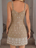 Vestido Mini de Alças com Estampa de Coqueiro e Costas Abertas