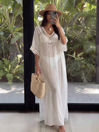 Vestido Saída de Praia Longo com Franjas e Babado na Barra - La Lecce