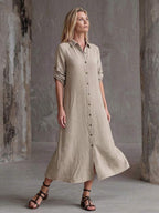 Vestido Saída de Praia Chemise Midi com Botões e Manga Dobrável - La Lecce