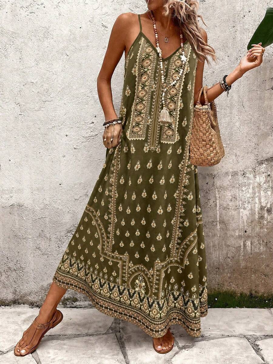 Vestido Longo Estampa de Onça com Alças Finas