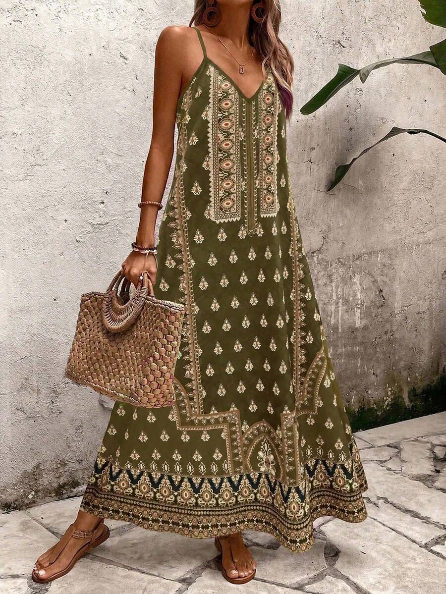 Vestido Longo Estampa de Onça com Alças Finas